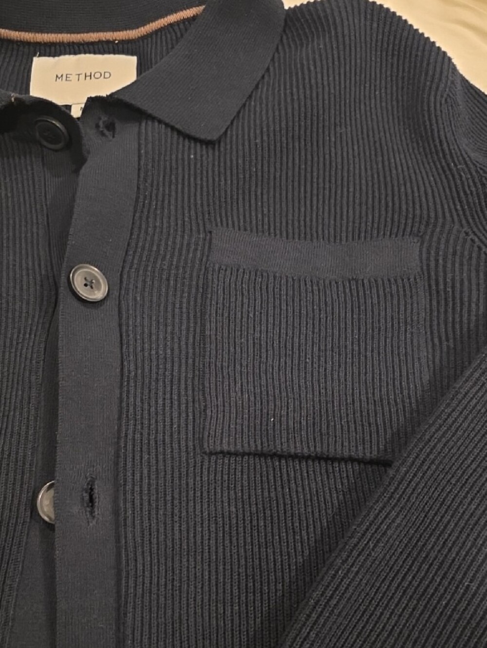 Method Navy Ribbed Long-Sleeve Button-Down Shirt - Picture 3 of 4
